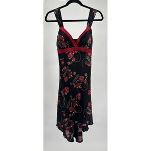 VTG BCX Slip Dress Women's Small Y2K 90s Black Red Floral Satin Whimsigoth USA